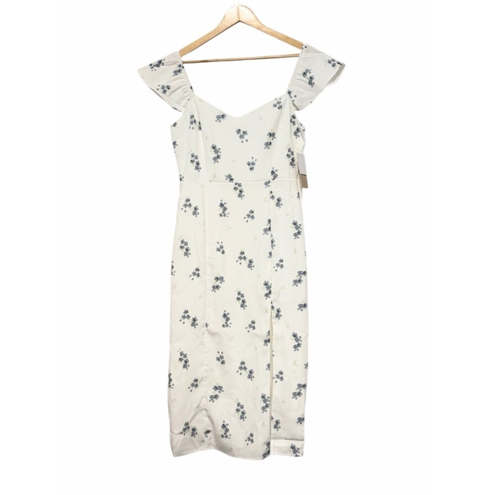 NEW JustFab White & Blue Floral Midi Dress Size Small